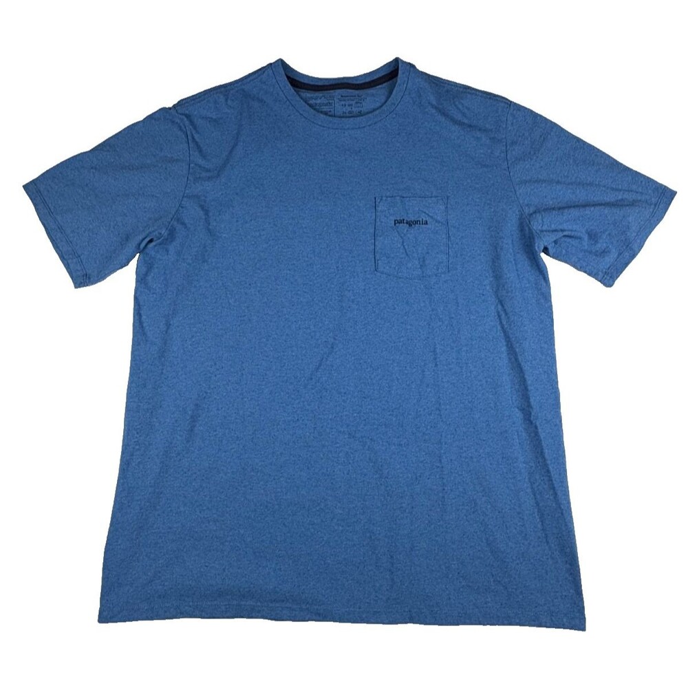 Patagonia T-Shirt Men Large Blue Heathered Short Sleeve Pocket Responsibili-Tee